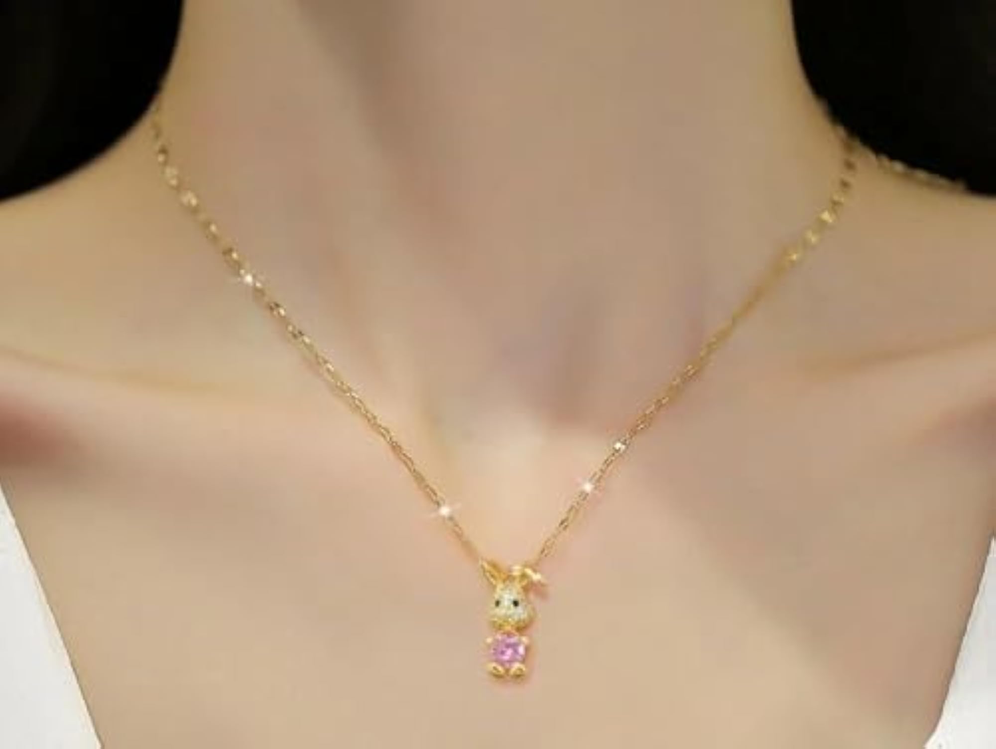 Cute Bunny Rabbit Gold Plated Pendant Necklace for Women